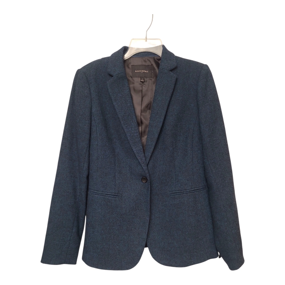 Banana Republic Blazer Women's Teal Tweed Size 4 Wool Speckeled Single Button